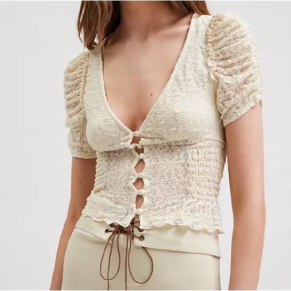 NWOT UO Kimchi Blue Hollie Puff Sleeve Ruffled Blouse - Picture 2 of 7